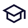 A simple, minimalistic black graduation cap icon, commonly used to represent education, learning, or academic achievements.