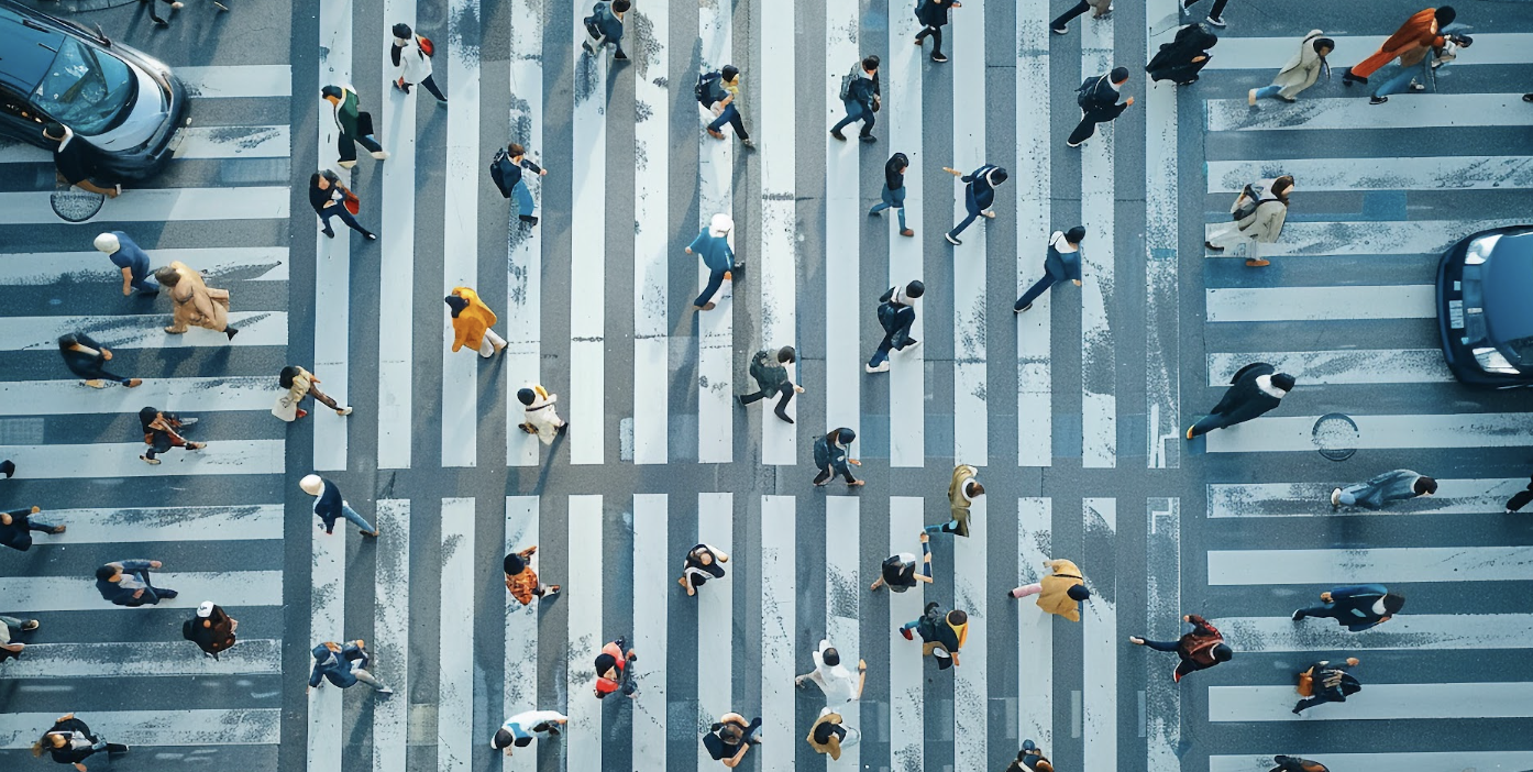 busy pedestrian crossing from above